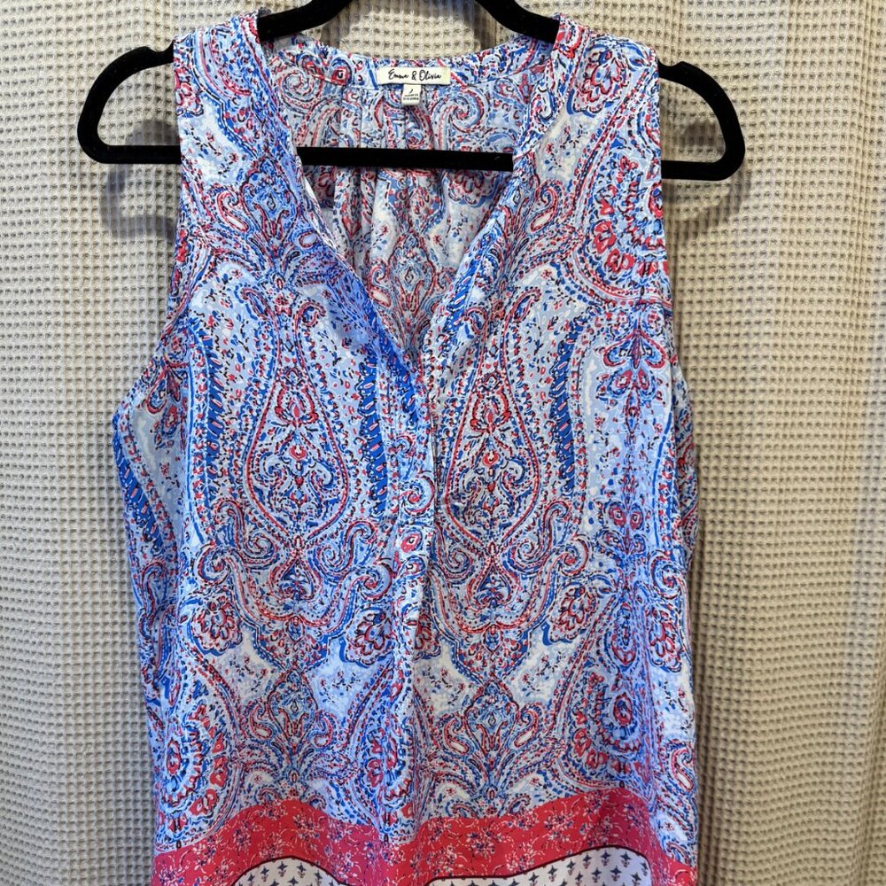 Emma & Olivia Paisley Pattern V-Neck Tank Top